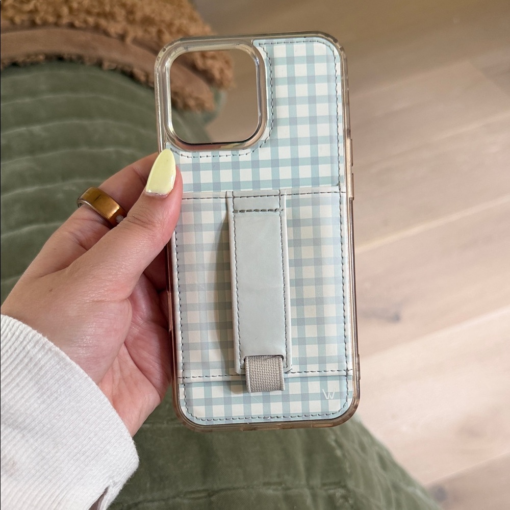 Walli Light Blue Plaid Phone Case with Hand Strap